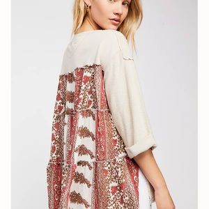 Free People cream and red paisley print back tunic